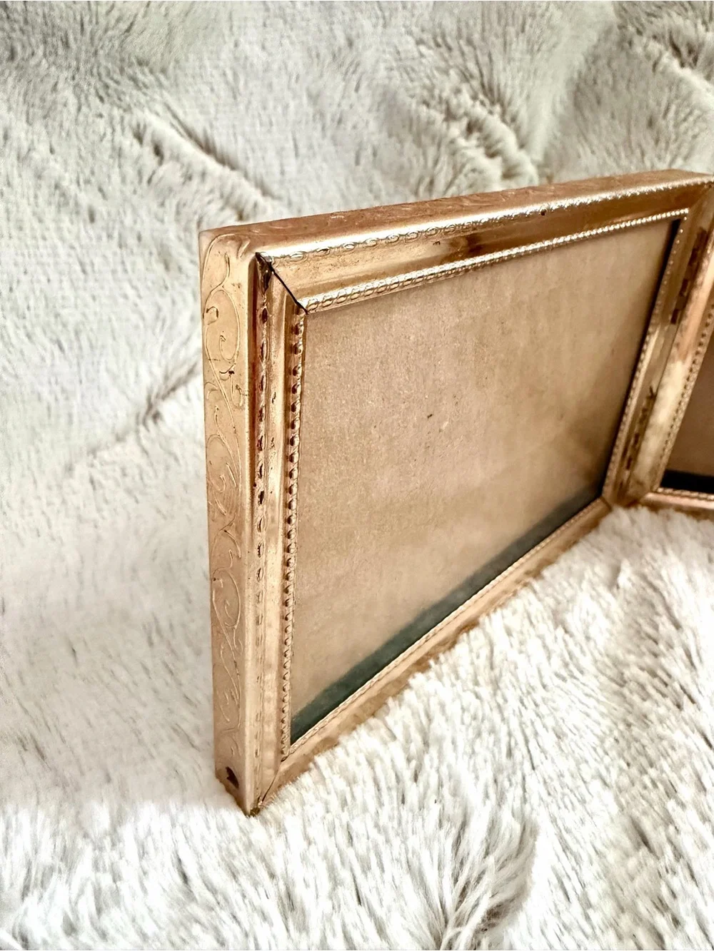 Double Hinged Gold Tone Picture Frame - Foldable Tabletop Frame